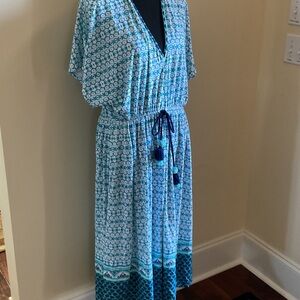 Cabana Life Blue and White Patterned Midi Dress. This dress runs large